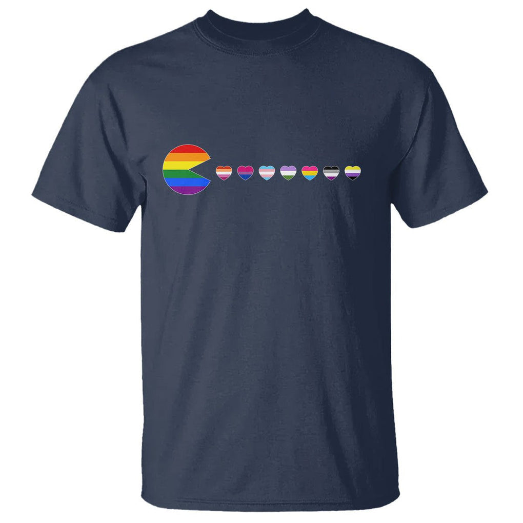 Funny LGBT Pride T Shirt Video Game Pie Eating LGBTQ Flag TS02 Navy Printyourwear
