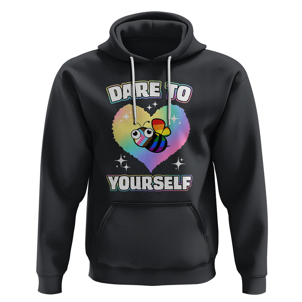 LGBT Cute Bee Hoodie Dare To Be Yourself LGBTQIA Gay Pride Flag TS02 Black Printyourwear
