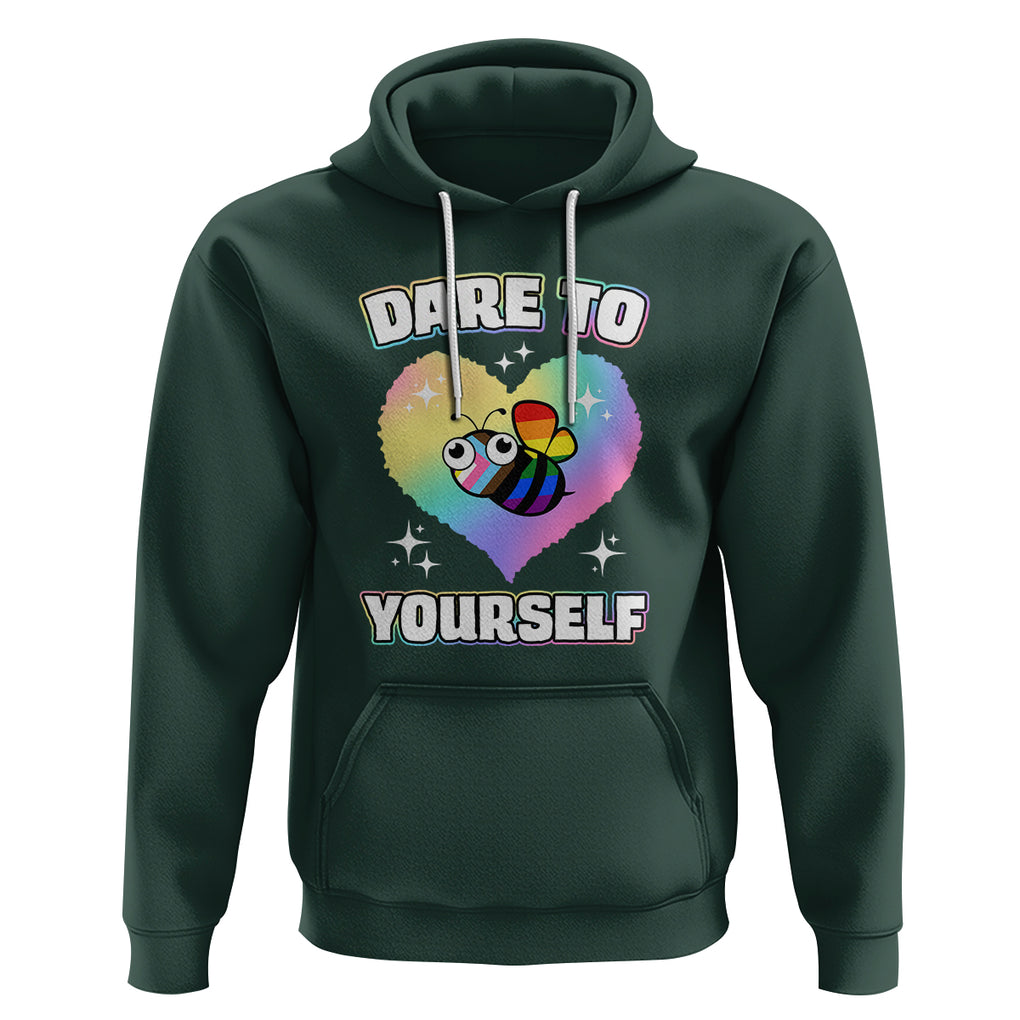 LGBT Cute Bee Hoodie Dare To Be Yourself LGBTQIA Gay Pride Flag TS02 Dark Forest Green Printyourwear
