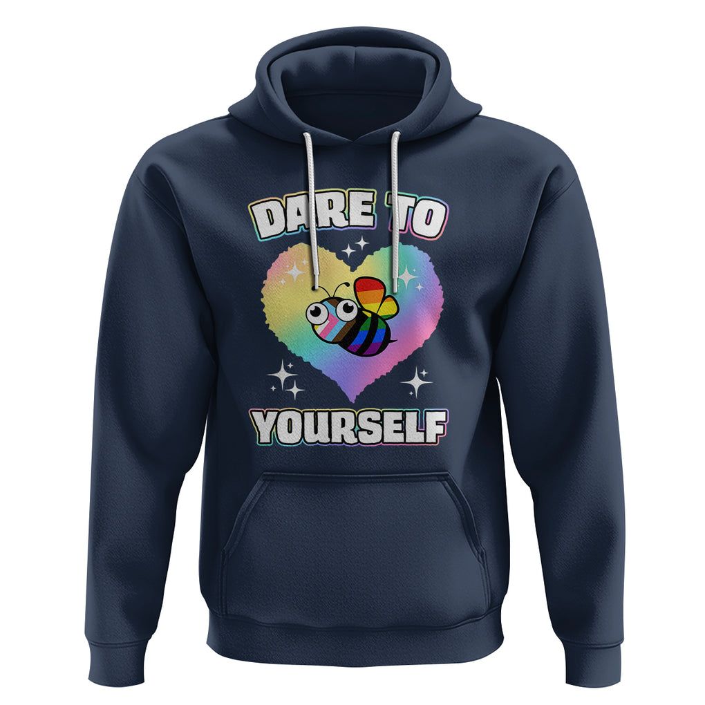 LGBT Cute Bee Hoodie Dare To Be Yourself LGBTQIA Gay Pride Flag TS02 Navy Printyourwear