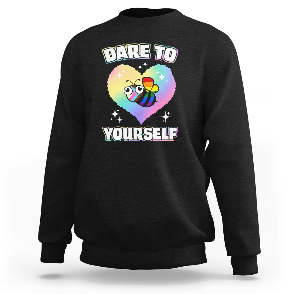 LGBT Cute Bee Sweatshirt Dare To Be Yourself LGBTQIA Gay Pride Flag TS02 Black Printyourwear