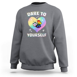 LGBT Cute Bee Sweatshirt Dare To Be Yourself LGBTQIA Gay Pride Flag TS02 Charcoal Printyourwear