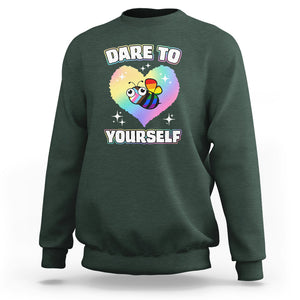 LGBT Cute Bee Sweatshirt Dare To Be Yourself LGBTQIA Gay Pride Flag TS02 Dark Forest Green Printyourwear