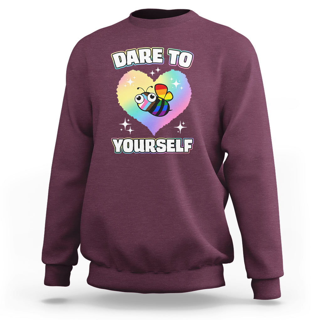 LGBT Cute Bee Sweatshirt Dare To Be Yourself LGBTQIA Gay Pride Flag TS02 Maroon Printyourwear