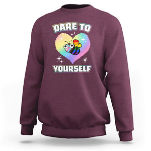 LGBT Cute Bee Sweatshirt Dare To Be Yourself LGBTQIA Gay Pride Flag TS02 Maroon Printyourwear