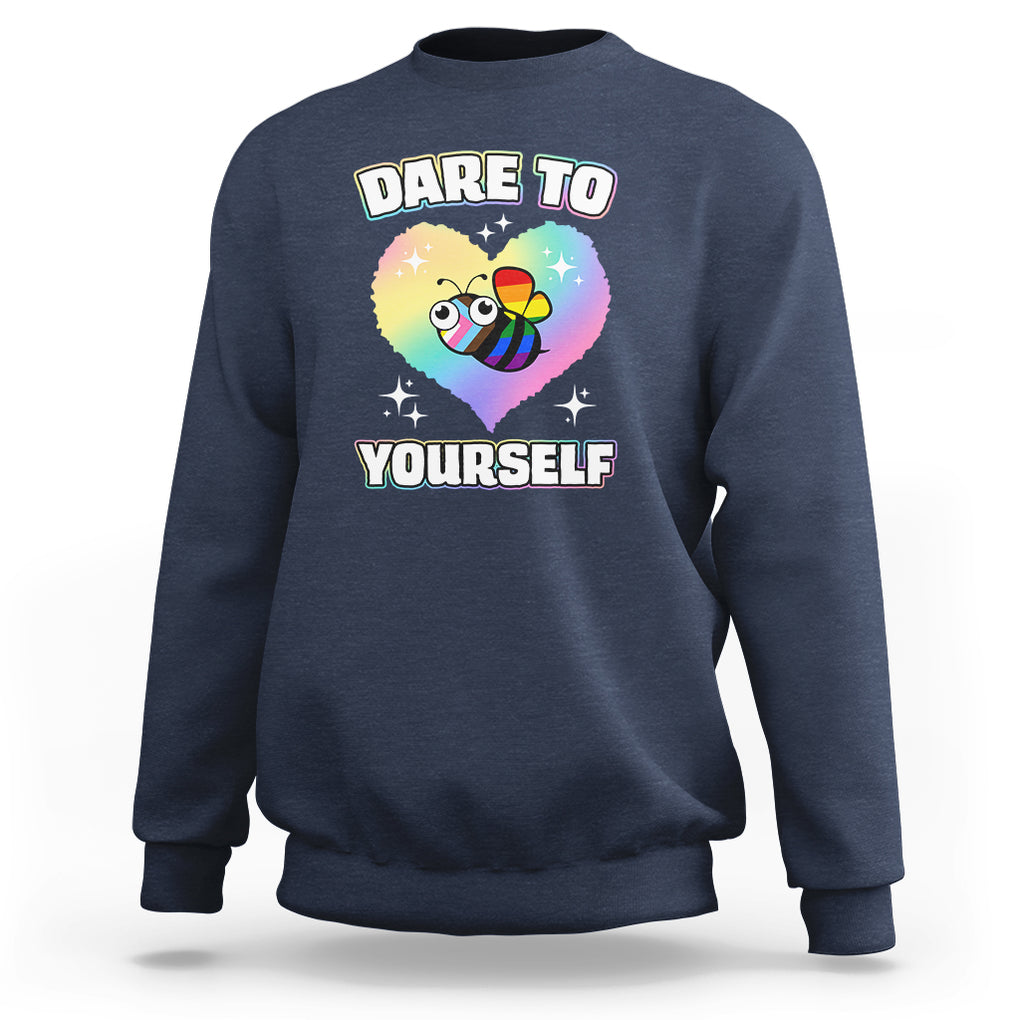 LGBT Cute Bee Sweatshirt Dare To Be Yourself LGBTQIA Gay Pride Flag TS02 Navy Printyourwear