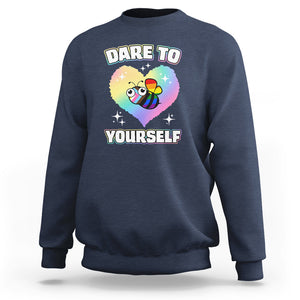 LGBT Cute Bee Sweatshirt Dare To Be Yourself LGBTQIA Gay Pride Flag TS02 Navy Printyourwear