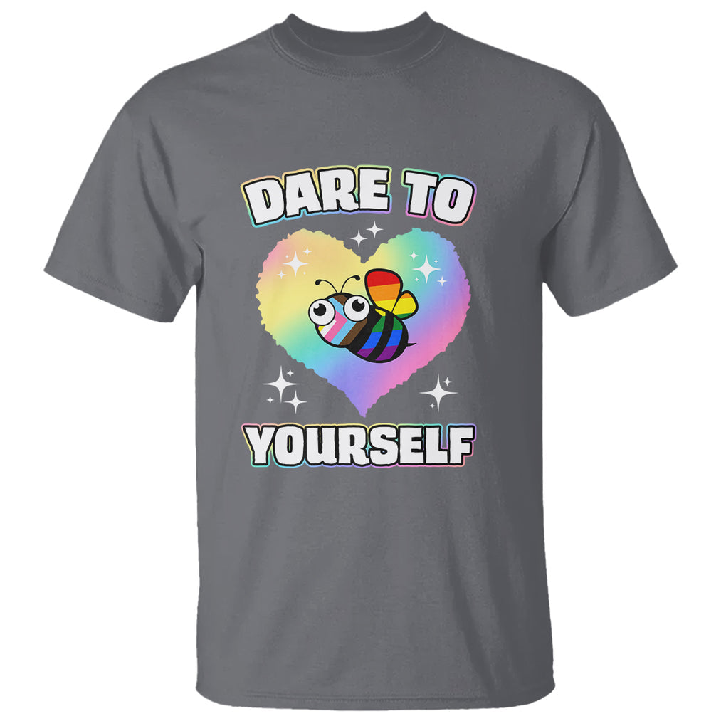 LGBT Cute Bee T Shirt Dare To Be Yourself LGBTQIA Gay Pride Flag TS02 Charcoal Printyourwear