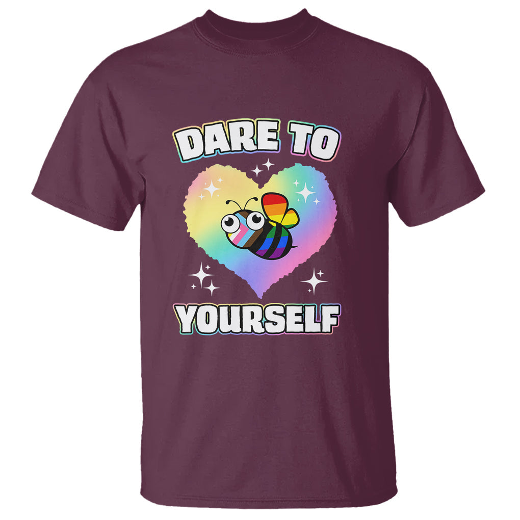 LGBT Cute Bee T Shirt Dare To Be Yourself LGBTQIA Gay Pride Flag TS02 Maroon Printyourwear
