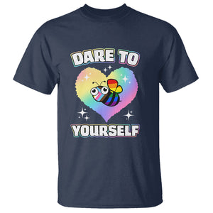 LGBT Cute Bee T Shirt Dare To Be Yourself LGBTQIA Gay Pride Flag TS02 Navy Printyourwear