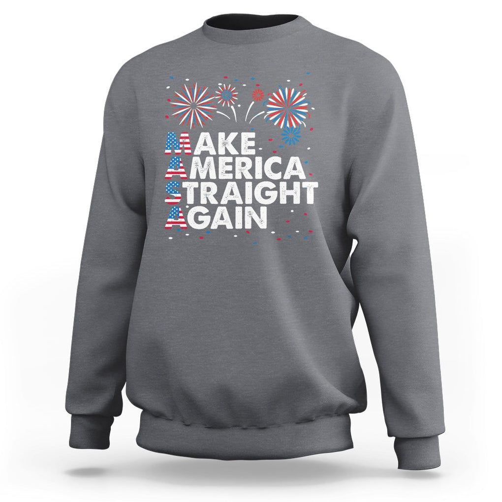 Funny 4th Of July Sweatshirt Make America Straight Again Fireworks US Flag USA Party TS02 Charcoal Print Your Wear