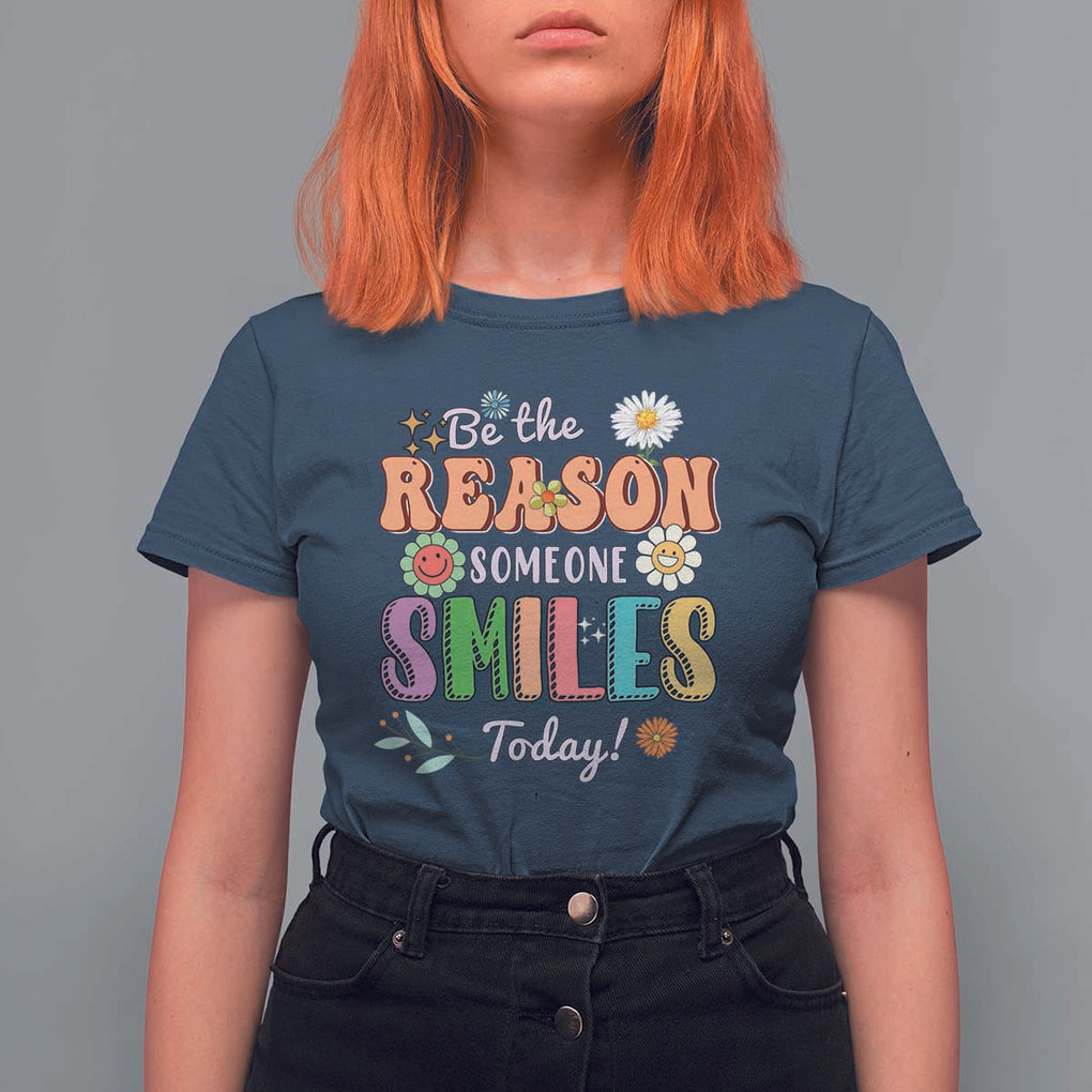 Mental Health T Shirt For Women Be The Reason Someone Smiles Today Mental Health Matters Positive Quotes Retro Groovy TS02 Navy Print Your Wear