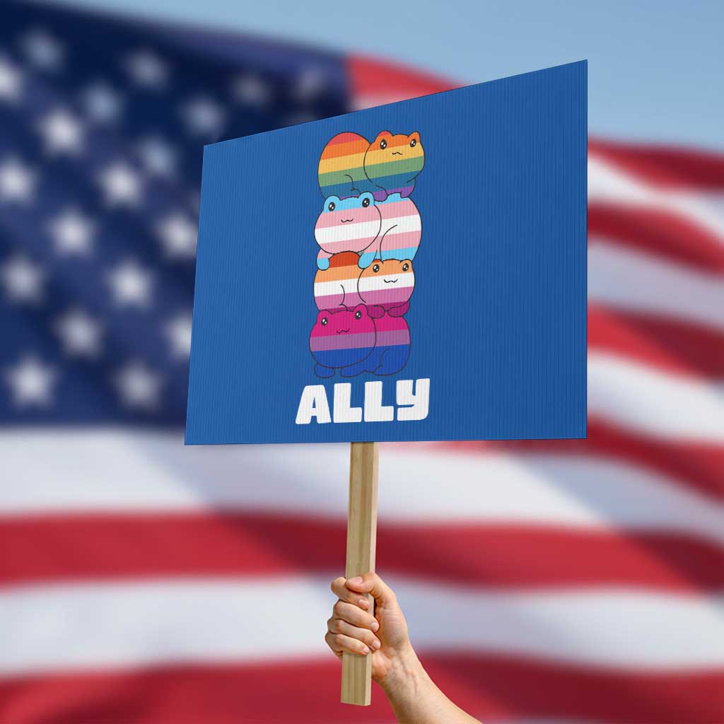 Colorful LGBTQ+ Ally Frogs Stack Protest Sign Kawaii Gay Pride Support TS02 Horizontal 18