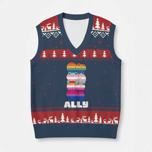 Colorful LGBTQ+ Ally Frogs Stack V-Neck Knit Sweater Vest Kawaii Gay Pride Support TS02 Navy Red Print Your Wear