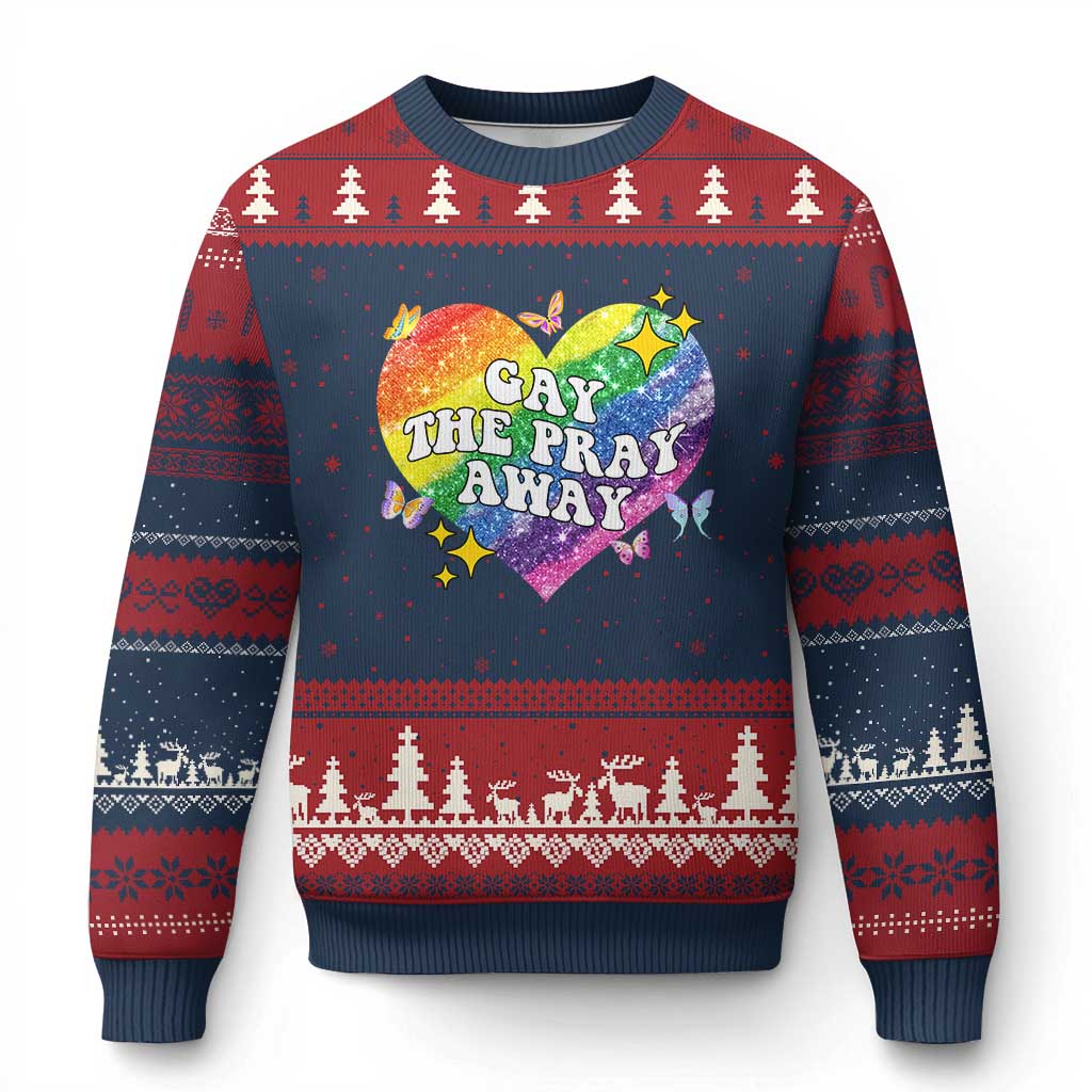 Gay the Pray Away Ugly Christmas Sweater LGBTQIA Say Gay Pride Month TS02 Navy Red Print Your Wear