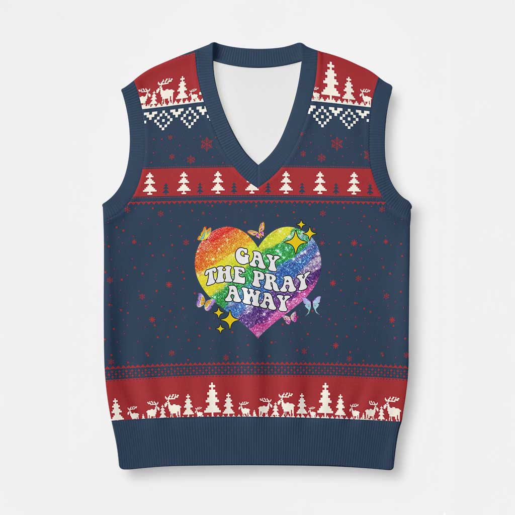Gay the Pray Away V-Neck Knit Sweater Vest LGBTQIA Say Gay Pride Month TS02 Navy Red Print Your Wear