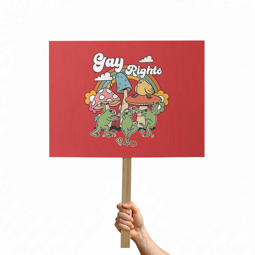 Cottagecore Dancing Frogs Protest Sign Say Gay Rainbow LGBT Pride Month - Print Your Wear