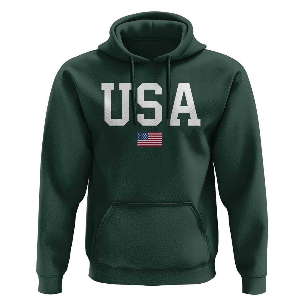 USA Hoodie Patriotic American Flag TS02 Dark Forest Green Print Your Wear