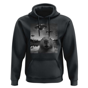 Funny Capybara Hoodie Selfie With UFOs Capy Meme Graphic TS02 Black Print Your Wear
