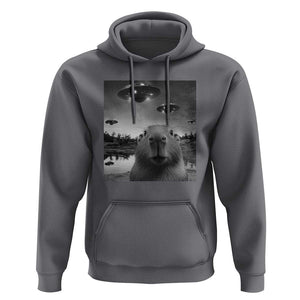 Funny Capybara Hoodie Selfie With UFOs Capy Meme Graphic TS02 Charcoal Print Your Wear