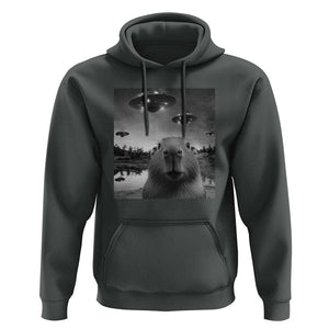 Funny Capybara Hoodie Selfie With UFOs Capy Meme Graphic TS02 Dark Heather Print Your Wear