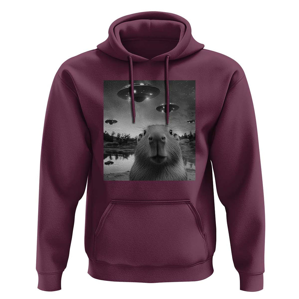 Funny Capybara Hoodie Selfie With UFOs Capy Meme Graphic TS02 Maroon Print Your Wear
