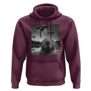 Funny Capybara Hoodie Selfie With UFOs Capy Meme Graphic TS02 Maroon Print Your Wear