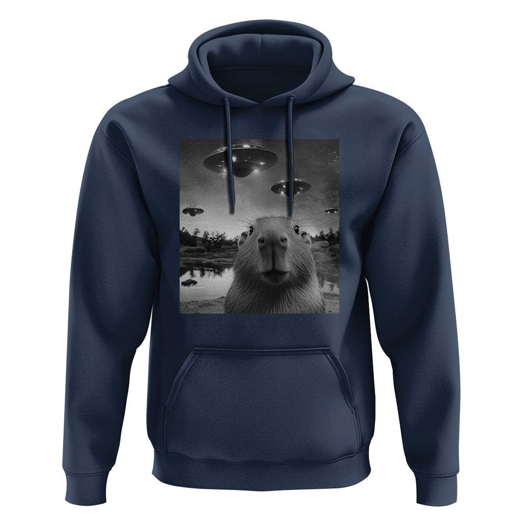 Funny Capybara Hoodie Selfie With UFOs Capy Meme Graphic TS02 Navy Print Your Wear