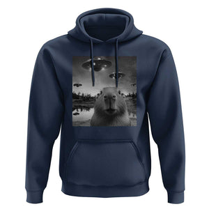 Funny Capybara Hoodie Selfie With UFOs Capy Meme Graphic TS02 Navy Print Your Wear