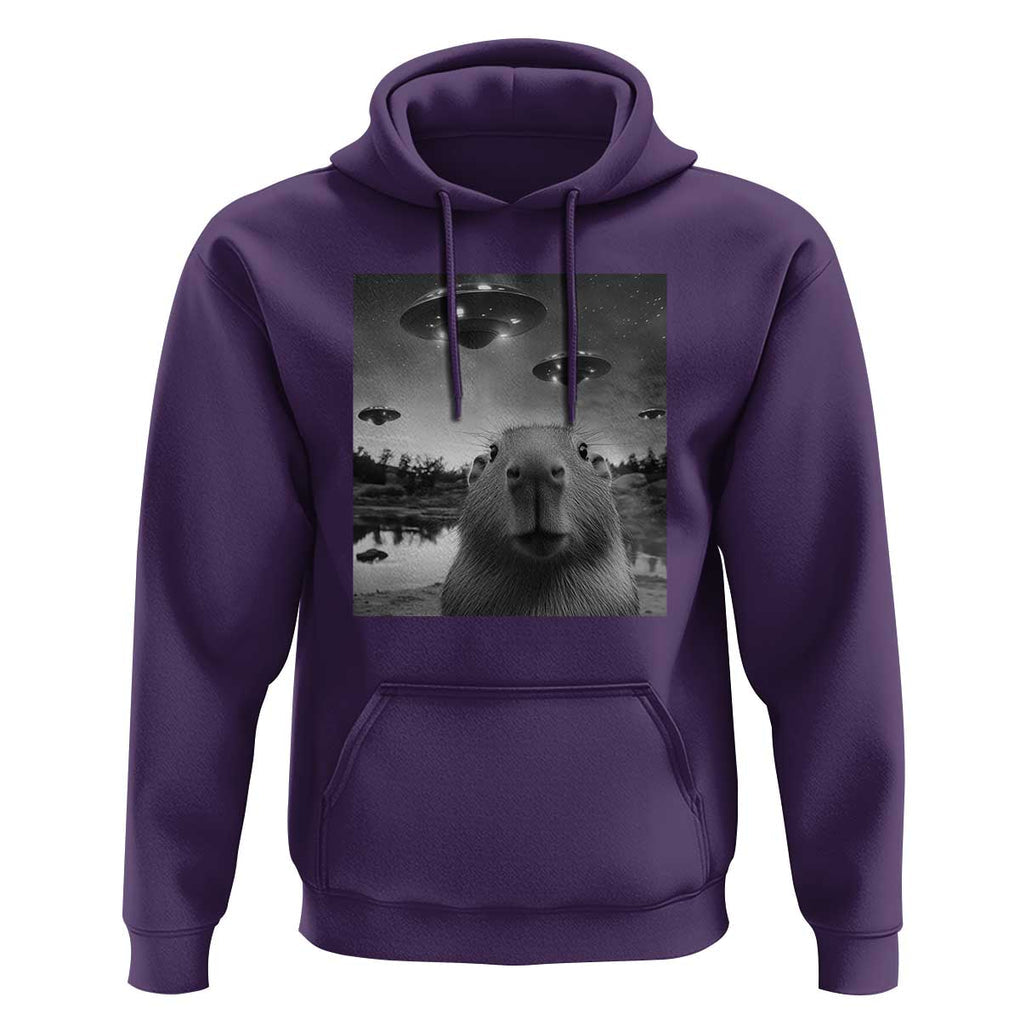Funny Capybara Hoodie Selfie With UFOs Capy Meme Graphic TS02 Purple Print Your Wear
