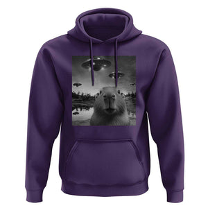Funny Capybara Hoodie Selfie With UFOs Capy Meme Graphic TS02 Purple Print Your Wear
