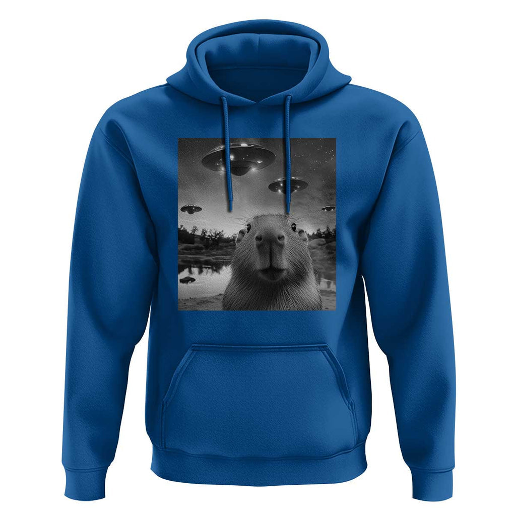 Funny Capybara Hoodie Selfie With UFOs Capy Meme Graphic TS02 Royal Blue Print Your Wear