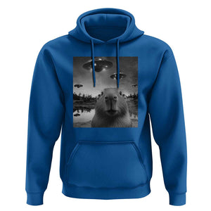 Funny Capybara Hoodie Selfie With UFOs Capy Meme Graphic TS02 Royal Blue Print Your Wear