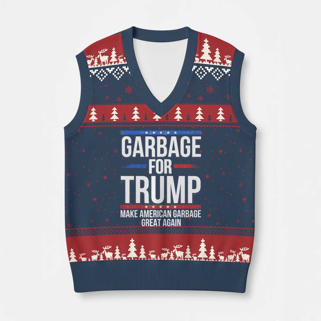 Garbage For Trump 2024 V-Neck Knit Sweater Vest Make American Garbage Great Again TS02 Navy Red Print Your Wear