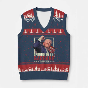 Garbage For Trump 2024 V-Neck Knit Sweater Vest Proud To Be Garbage Donald Raised Fist TS02 Navy Red Print Your Wear