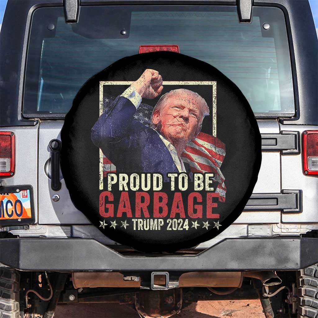 Garbage For Trump 2024 Spare Tire Cover Proud To Be Garbage Donald Raised Fist TS02 No hole Black Print Your Wear