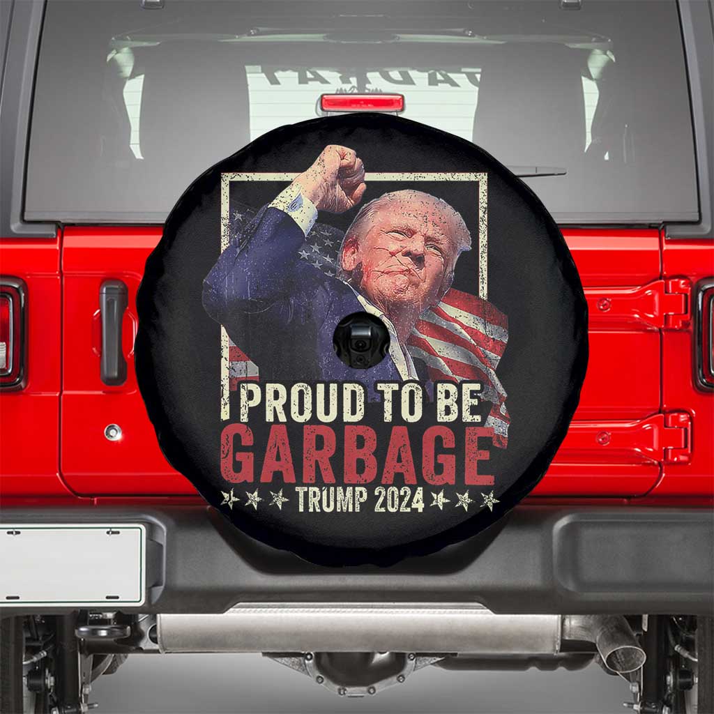 Garbage For Trump 2024 Spare Tire Cover Proud To Be Garbage Donald Raised Fist TS02 Black Print Your Wear
