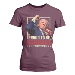 Garbage For Trump 2024 T Shirt For Women Proud To Be Garbage Donald Raised Fist TS02 Maroon Print Your Wear