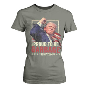 Garbage For Trump 2024 T Shirt For Women Proud To Be Garbage Donald Raised Fist TS02 Military Green Print Your Wear