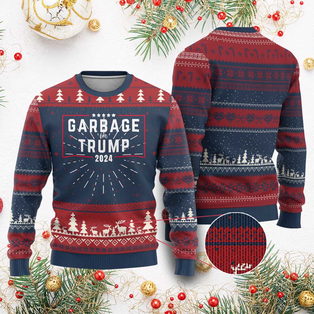 Garbage For Trump 2024 Ugly Christmas Sweater US 47th President TS02 Burgundy Print Your Wear