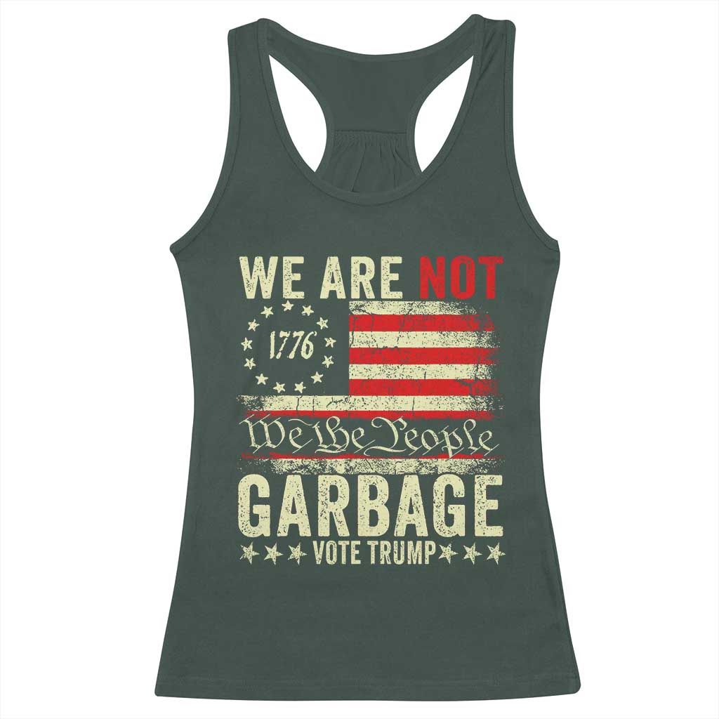 Garbage For Trump 2024 Racerback Tank Top We Are Not Garbage We The People American Flag TS02 Dark Forest Green Print Your Wear