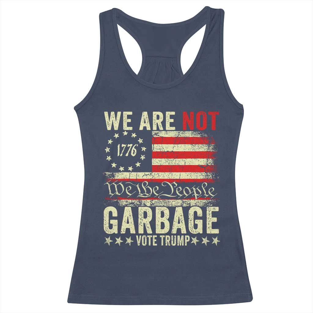 Garbage For Trump 2024 Racerback Tank Top We Are Not Garbage We The People American Flag TS02 Navy Print Your Wear
