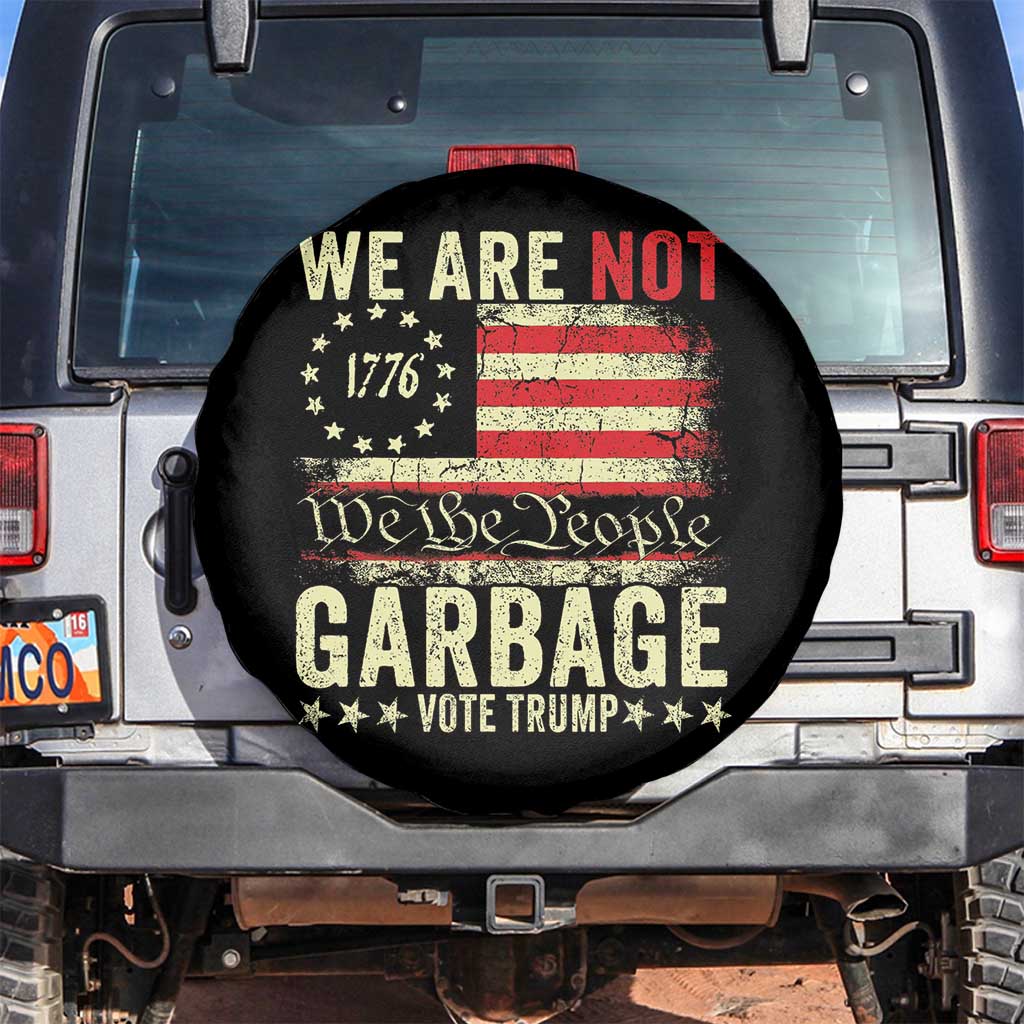 Garbage For Trump 2024 Spare Tire Cover We Are Not Garbage We The People American Flag TS02 No hole Black Print Your Wear
