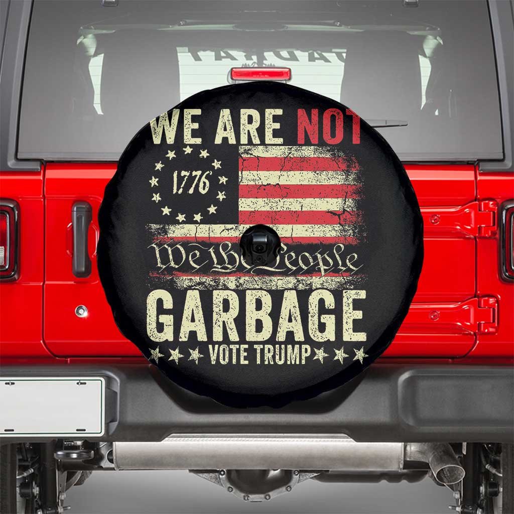 Garbage For Trump 2024 Spare Tire Cover We Are Not Garbage We The People American Flag TS02 Black Print Your Wear