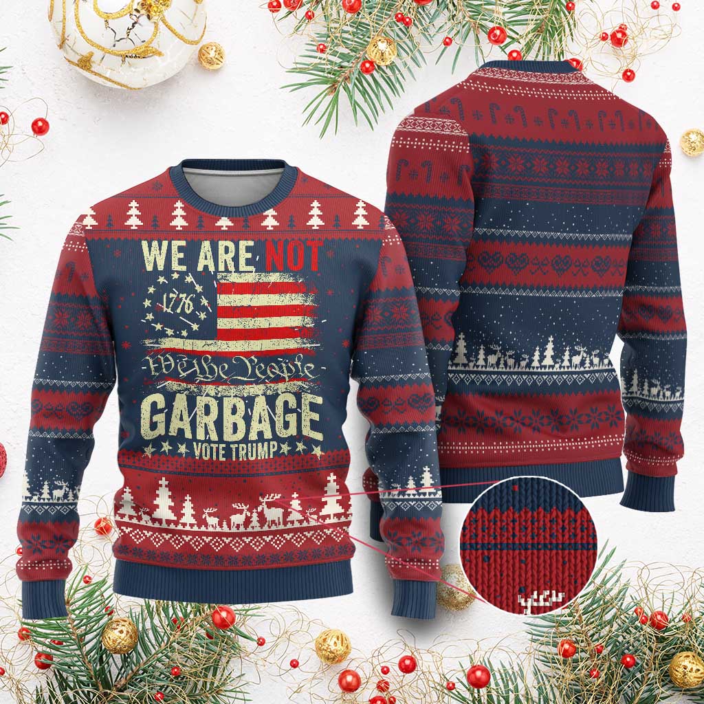 Garbage For Trump 2024 Ugly Christmas Sweater We Are Not Garbage We The People American Flag TS02 Burgundy Print Your Wear