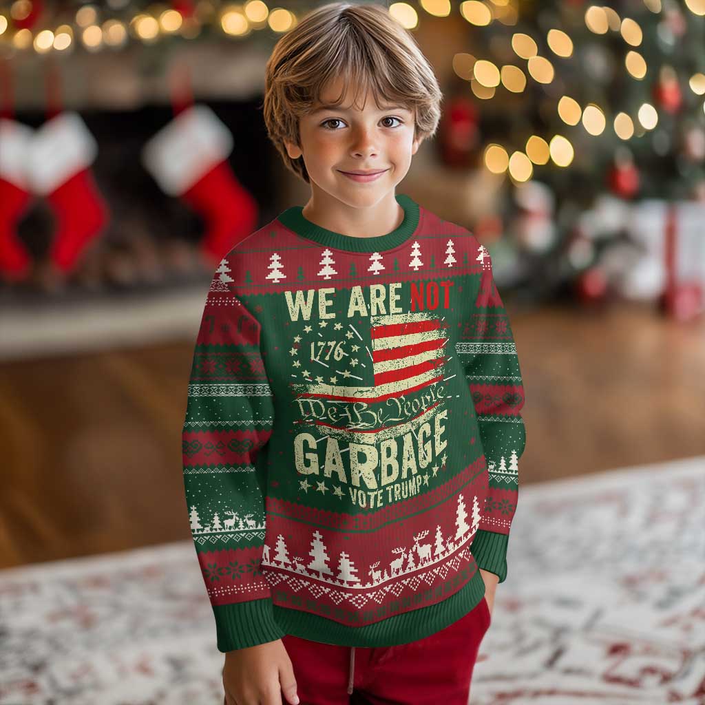 Garbage For Trump 2024 Ugly Christmas Sweater We Are Not Garbage We The People American Flag TS02 Christmas Print Your Wear