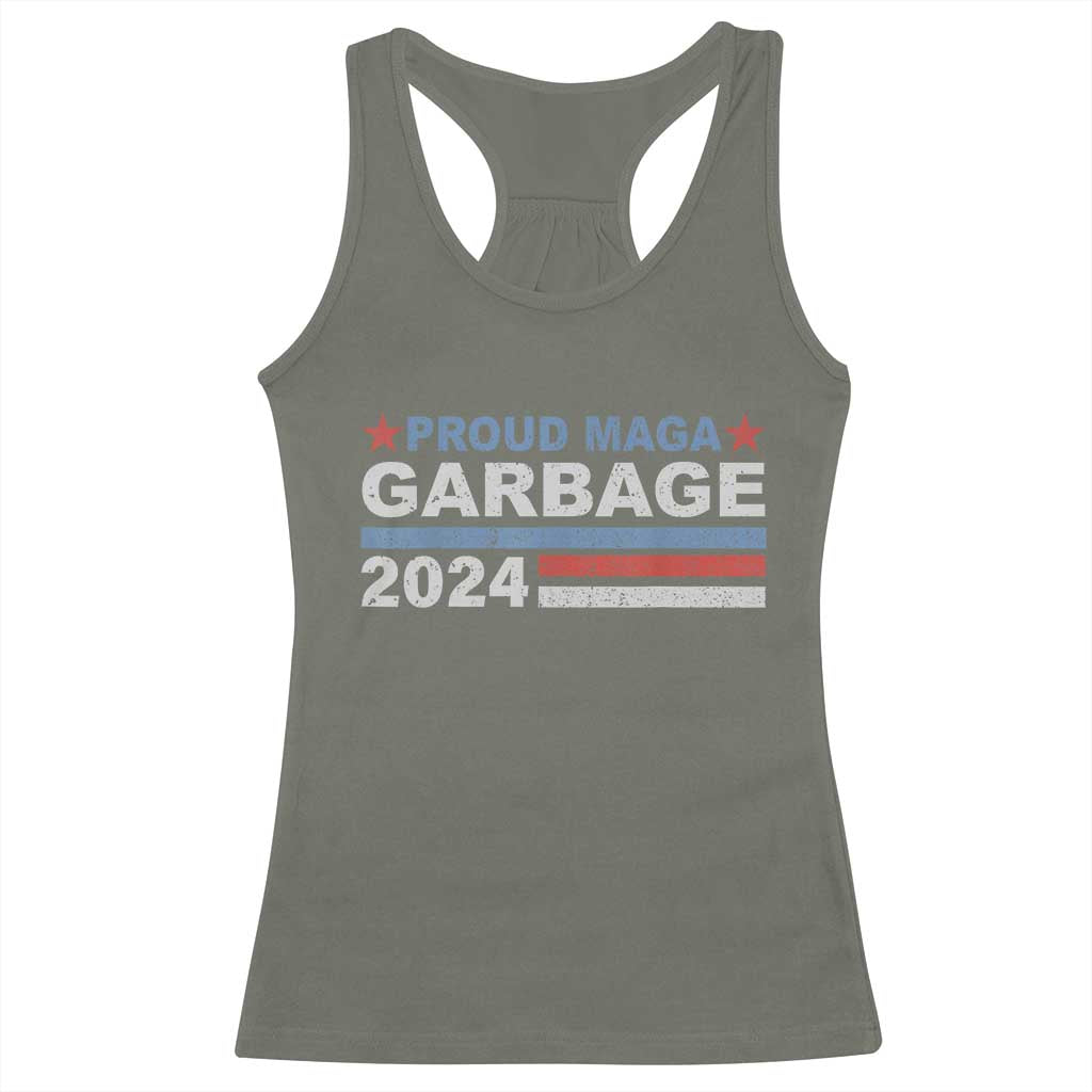 Proud Garbage 2024 Racerback Tank Top Vote Trump for President Election TS02 Military Green Print Your Wear