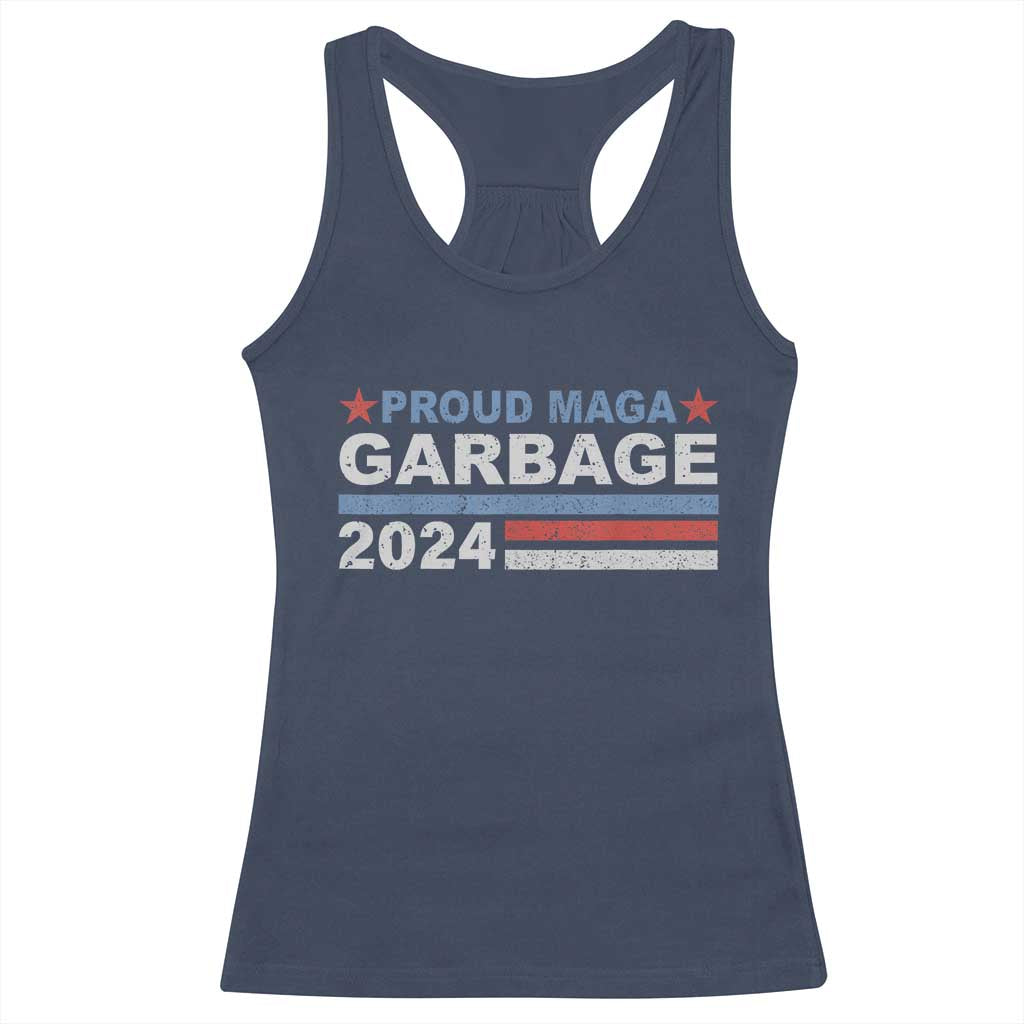 Proud Garbage 2024 Racerback Tank Top Vote Trump for President Election TS02 Navy Print Your Wear