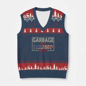 Garbage For Trump 2024 V-Neck Knit Sweater Vest 47th President American Flag TS02 Navy Red Print Your Wear