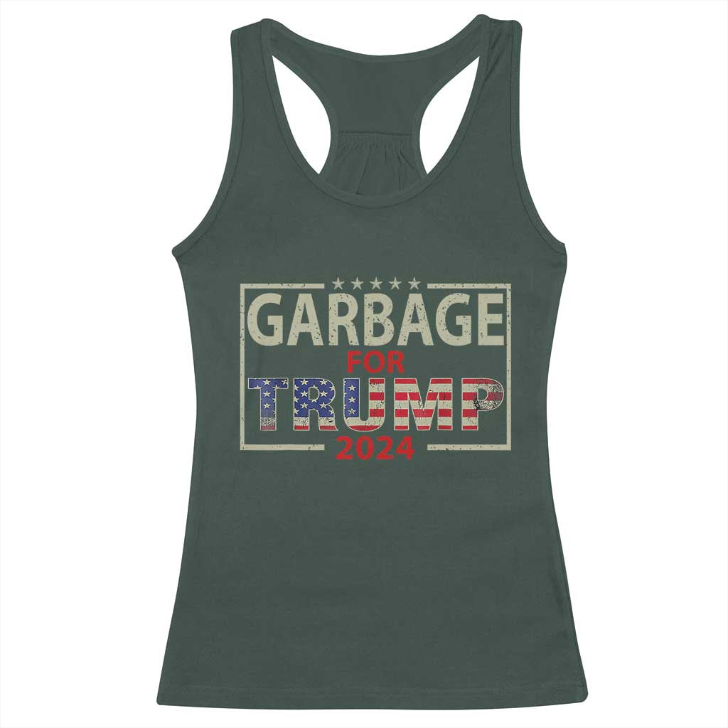 Garbage For Trump 2024 Racerback Tank Top 47th President American Flag TS02 Dark Forest Green Print Your Wear